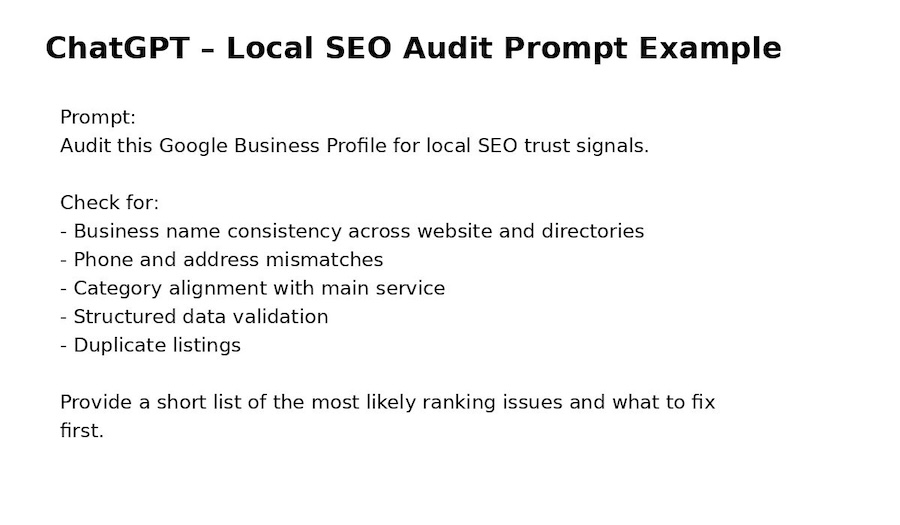 Example AI prompt used for Google Business Profile audit
