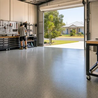 Polished commercial epoxy floor inside a modern retail fitout