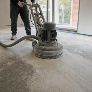 Concrete grinder preparing a bare floor slab before an epoxy coating