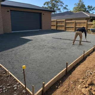 Bobcat preparing and compacting a base for a new residential driveway