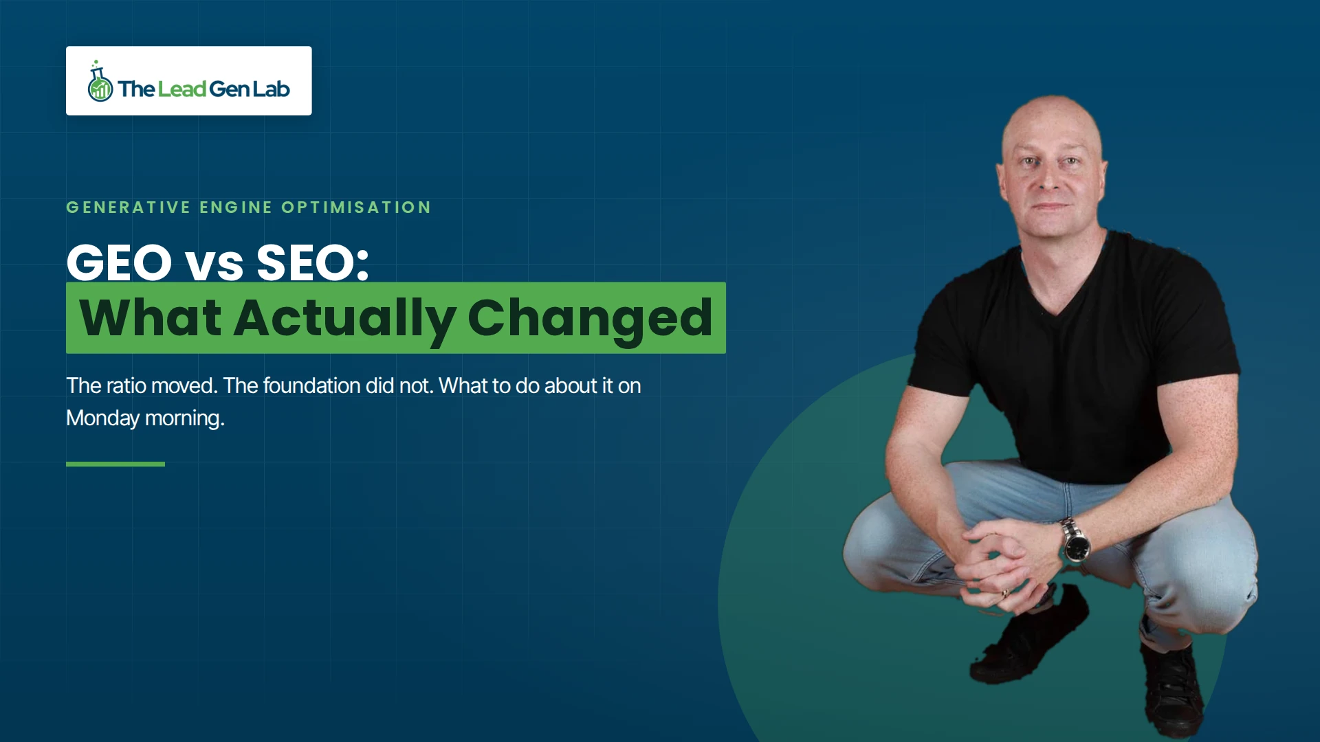 The Lead Gen Lab article cover: GEO vs SEO, What Actually Changed, with Levi Saunders.