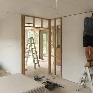 Interior of a home stripped back to the frame during a major renovation