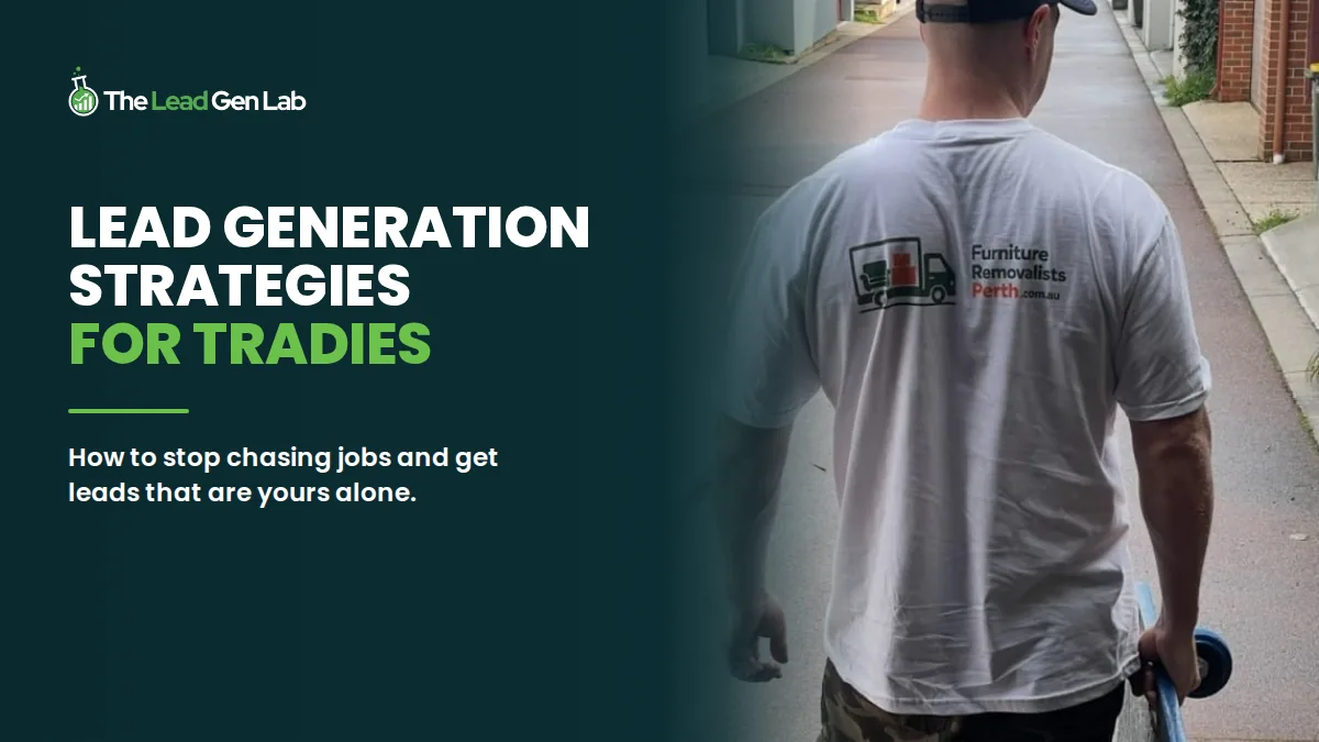 Lead generation strategies for tradies: a removalist in a Furniture Removalists Perth shirt wheeling a trolley down a Perth laneway.