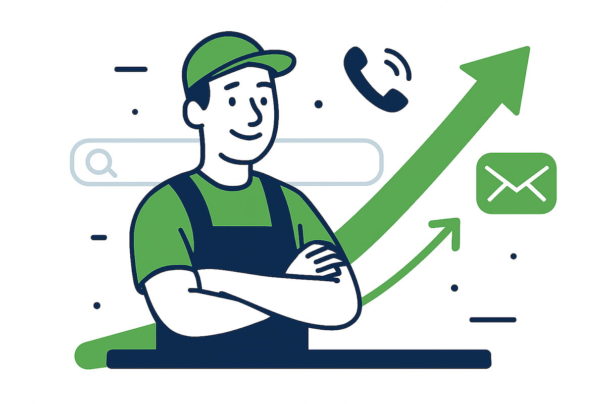 Illustration of a tradesperson growing their business with new lead enquiries.
