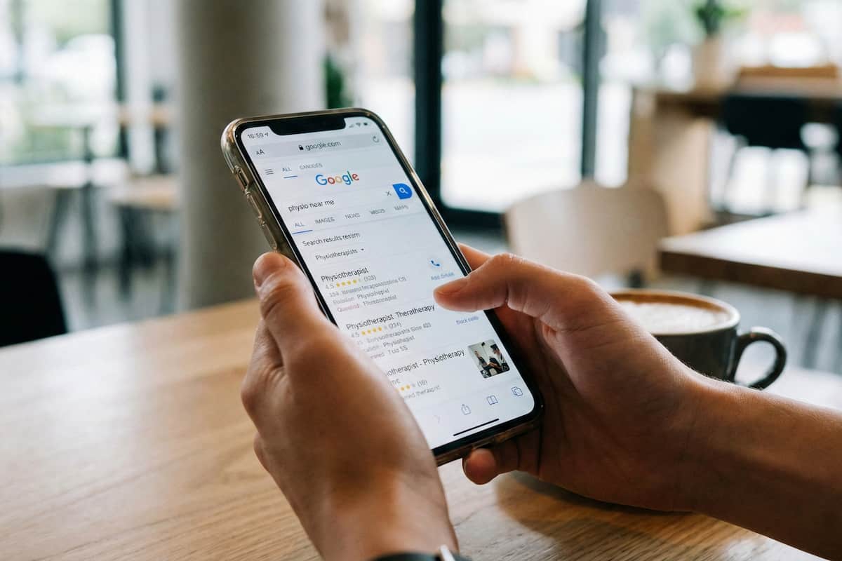 Local SEO for healthcare and wellness businesses shown on a mobile Google search.