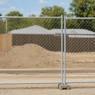 Temporary chain wire site fencing panels at a construction site