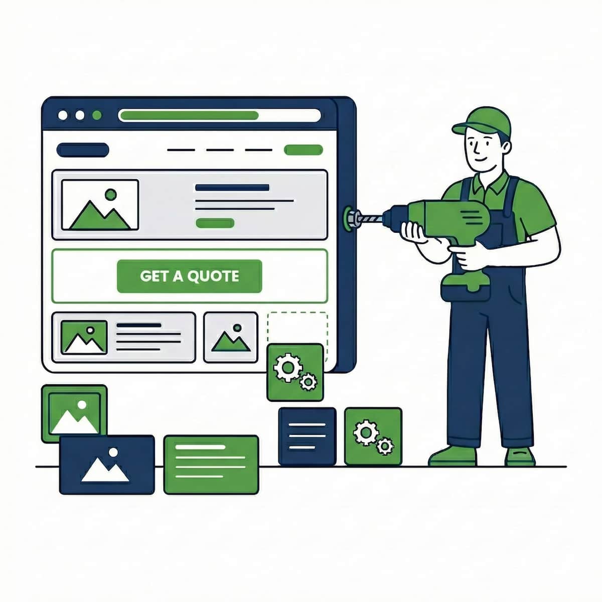 Tradie website design illustration showing a quote focused business website.