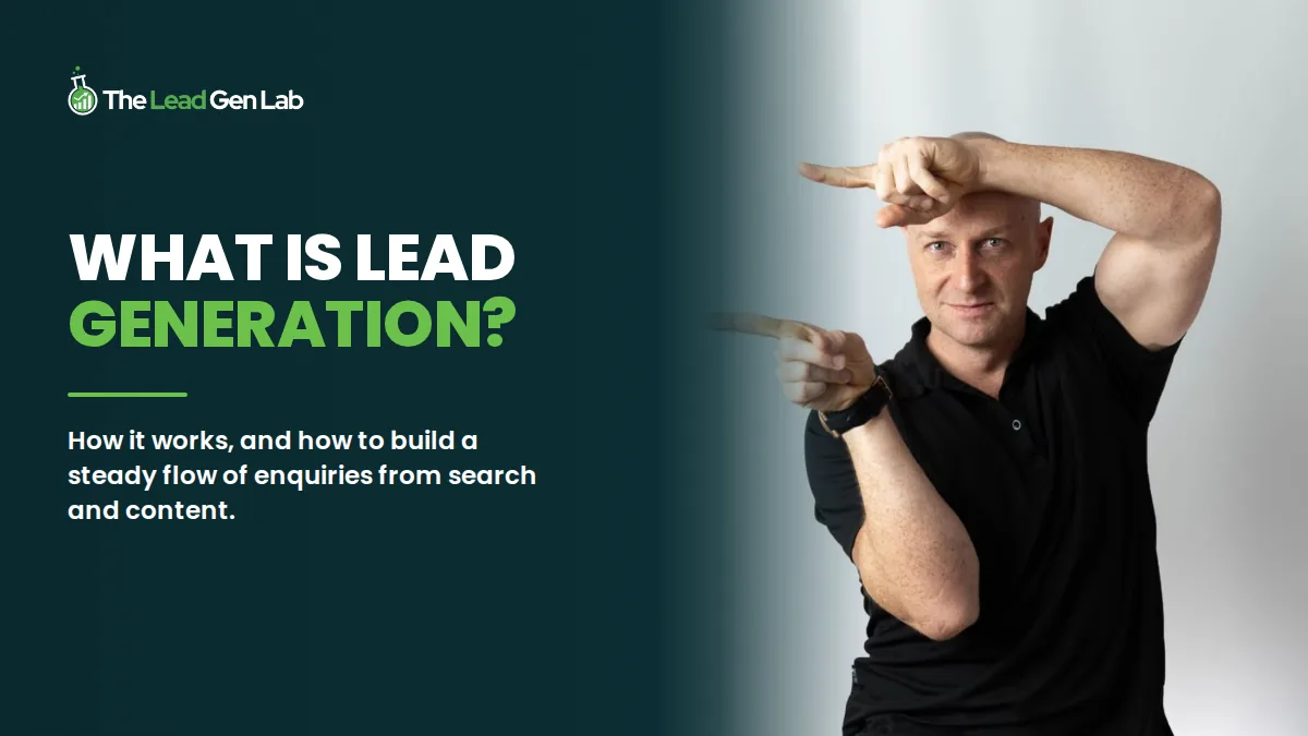 What is lead generation? Levi Saunders pointing at the headline.
